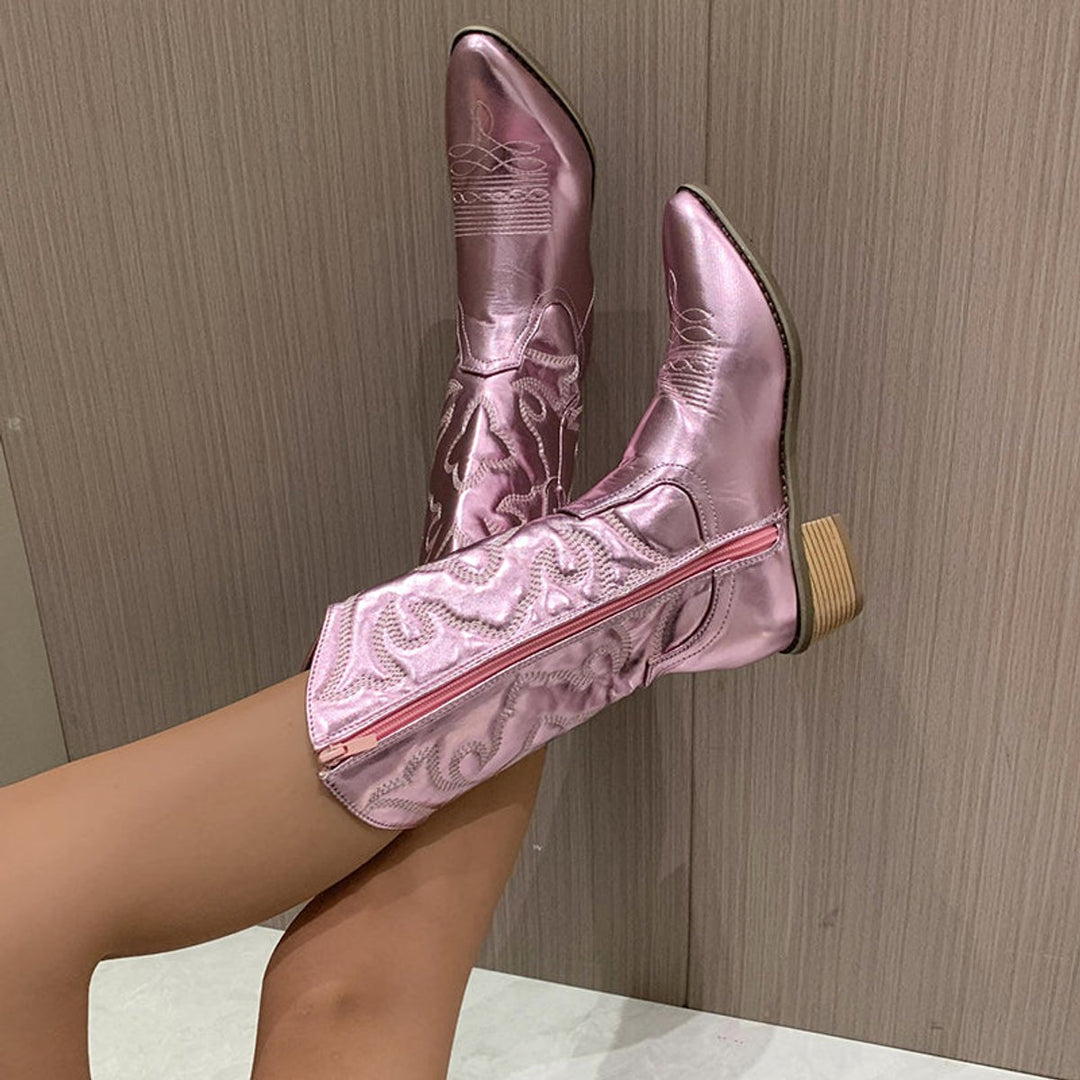 Women's Metallic Knee-High Heeled Cowboy Western Boots