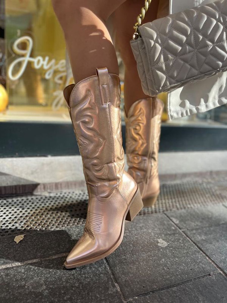 Women's Metallic Knee-High Heeled Cowboy Western Boots