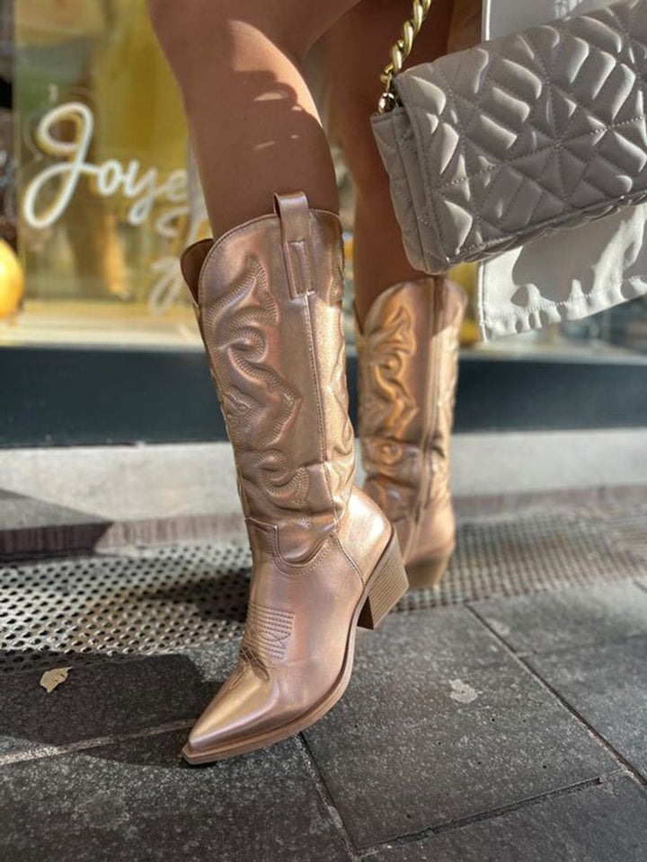 Women's Metallic Knee-High Heeled Cowboy Western Boots