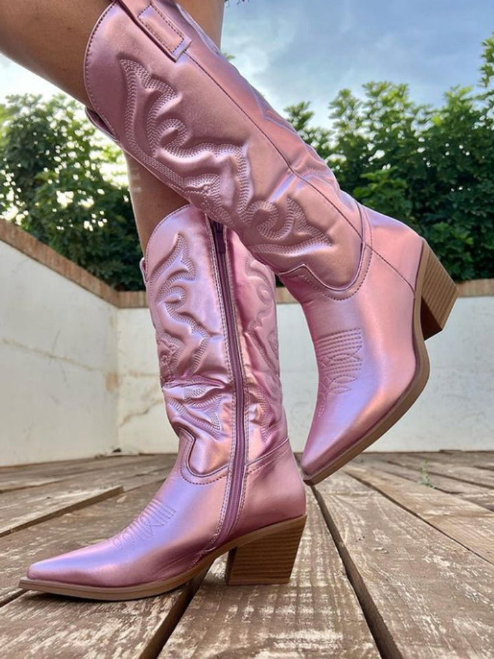 Women's Metallic Knee-High Heeled Cowboy Western Boots