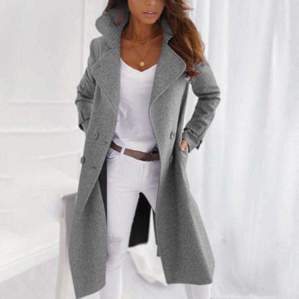 Women's Mid-Length Fleece Trench Coat Lapel Double-Breasted Wool Coat