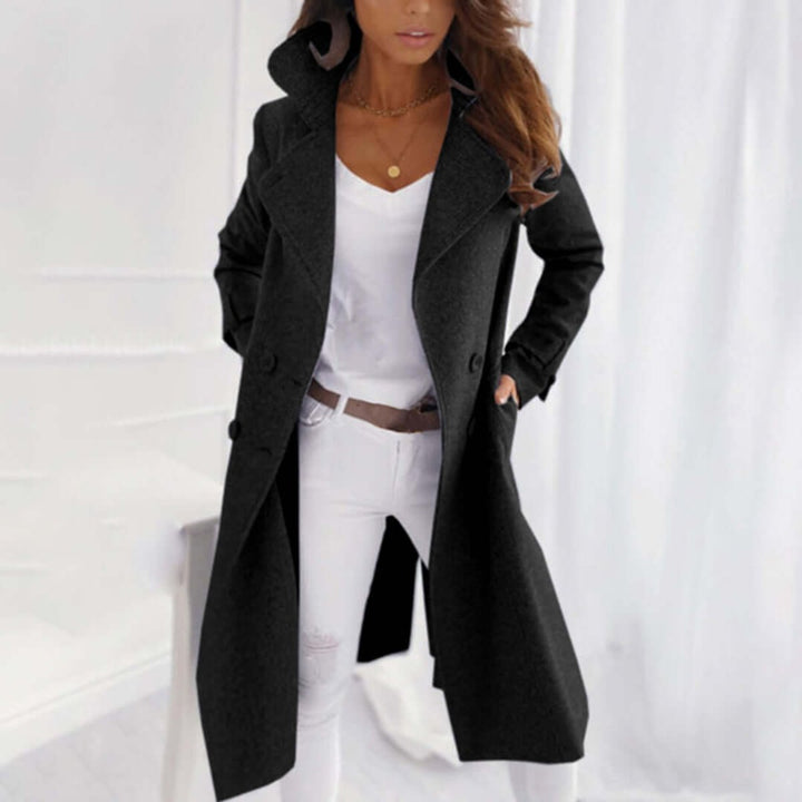 Women's Mid-Length Fleece Trench Coat Lapel Double-Breasted Wool Coat