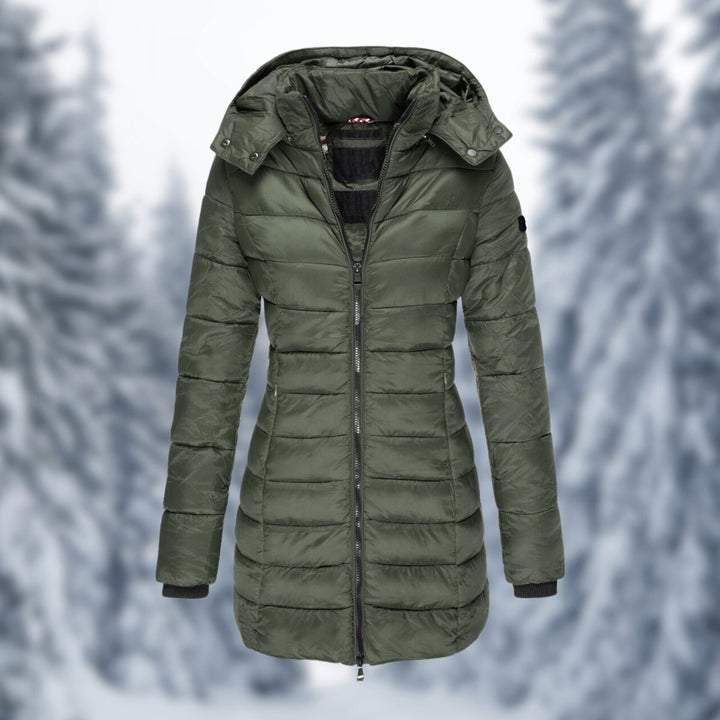 Women's Mid-Length Quilted Ladies Puffer Jacket Detachable Hood