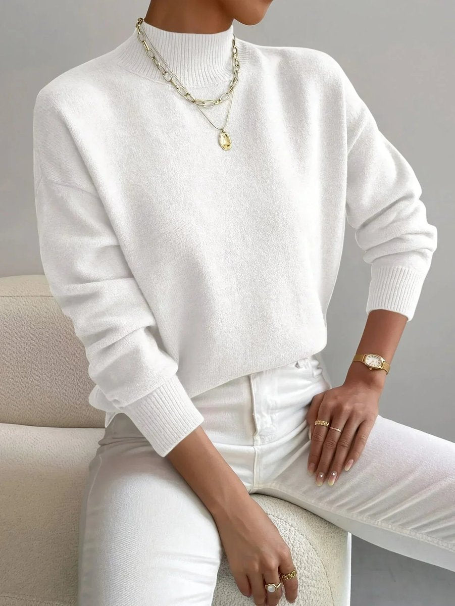 Women's Mock Neck Long Sleeve Roll Neck Knitted Jumper