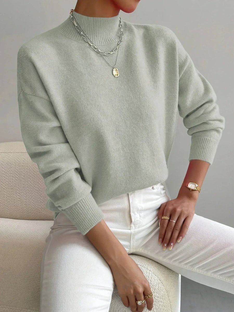 Women's Mock Neck Long Sleeve Roll Neck Knitted Jumper