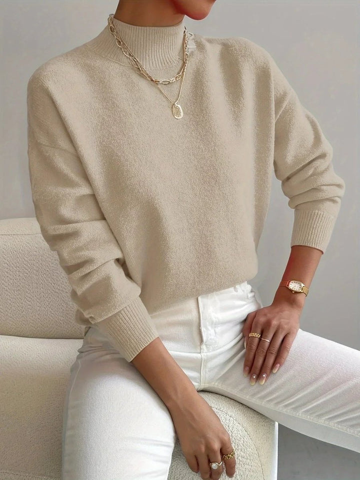 Women's Mock Neck Long Sleeve Roll Neck Knitted Jumper