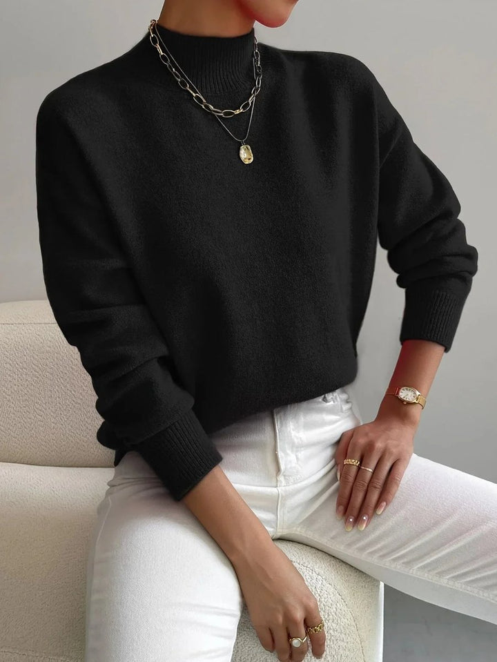 Women's Mock Neck Long Sleeve Roll Neck Knitted Jumper