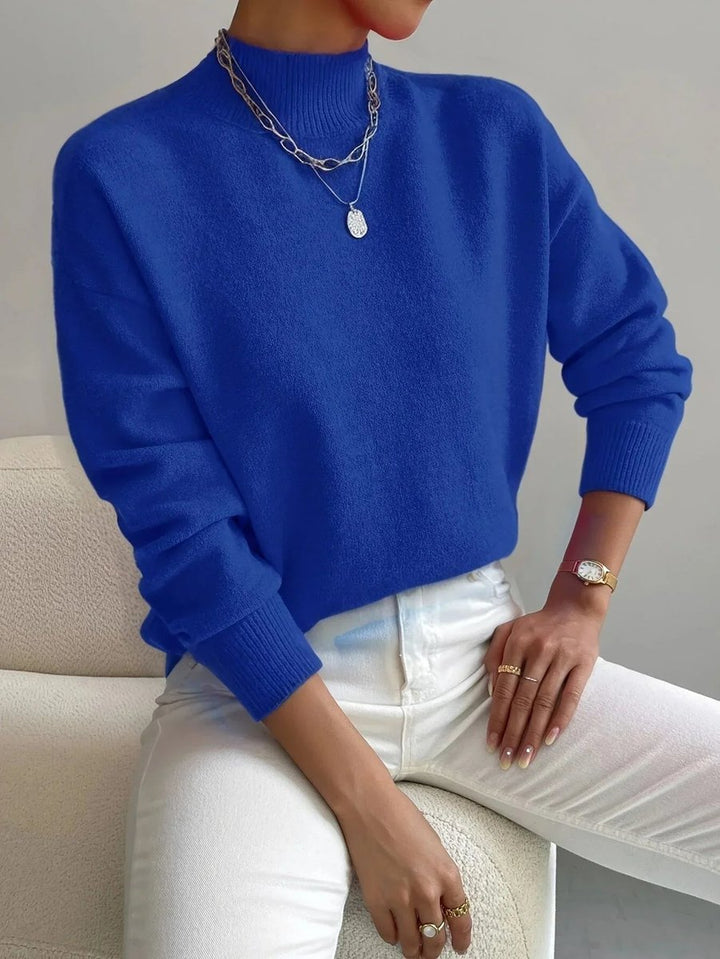 Women's Mock Neck Long Sleeve Roll Neck Knitted Jumper