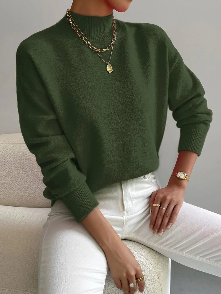 Women's Mock Neck Long Sleeve Roll Neck Knitted Jumper