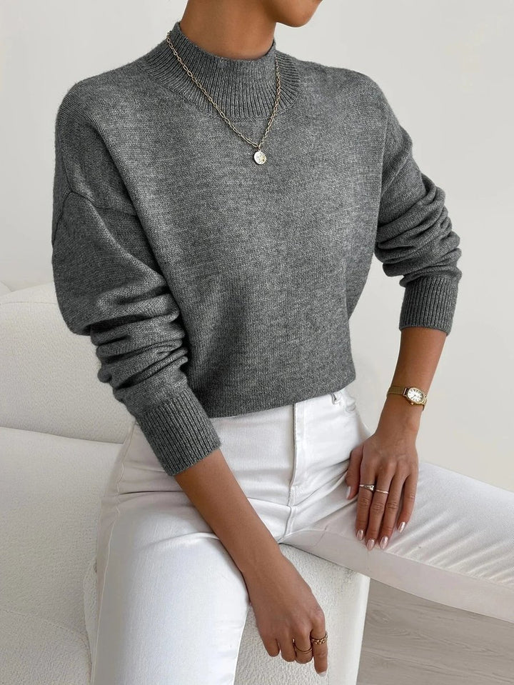 Women's Mock Neck Long Sleeve Roll Neck Knitted Jumper