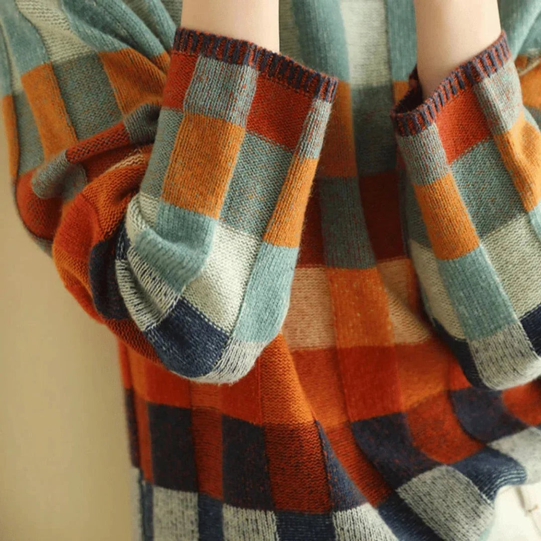 Women's Multicolour Patchwork Roll Neck Knitted Jumper