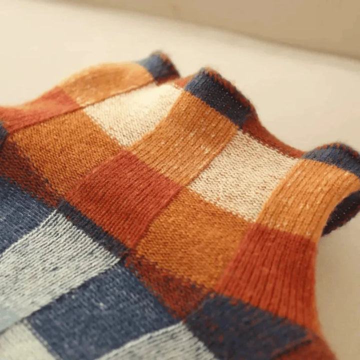 Women's Multicolour Patchwork Roll Neck Knitted Jumper