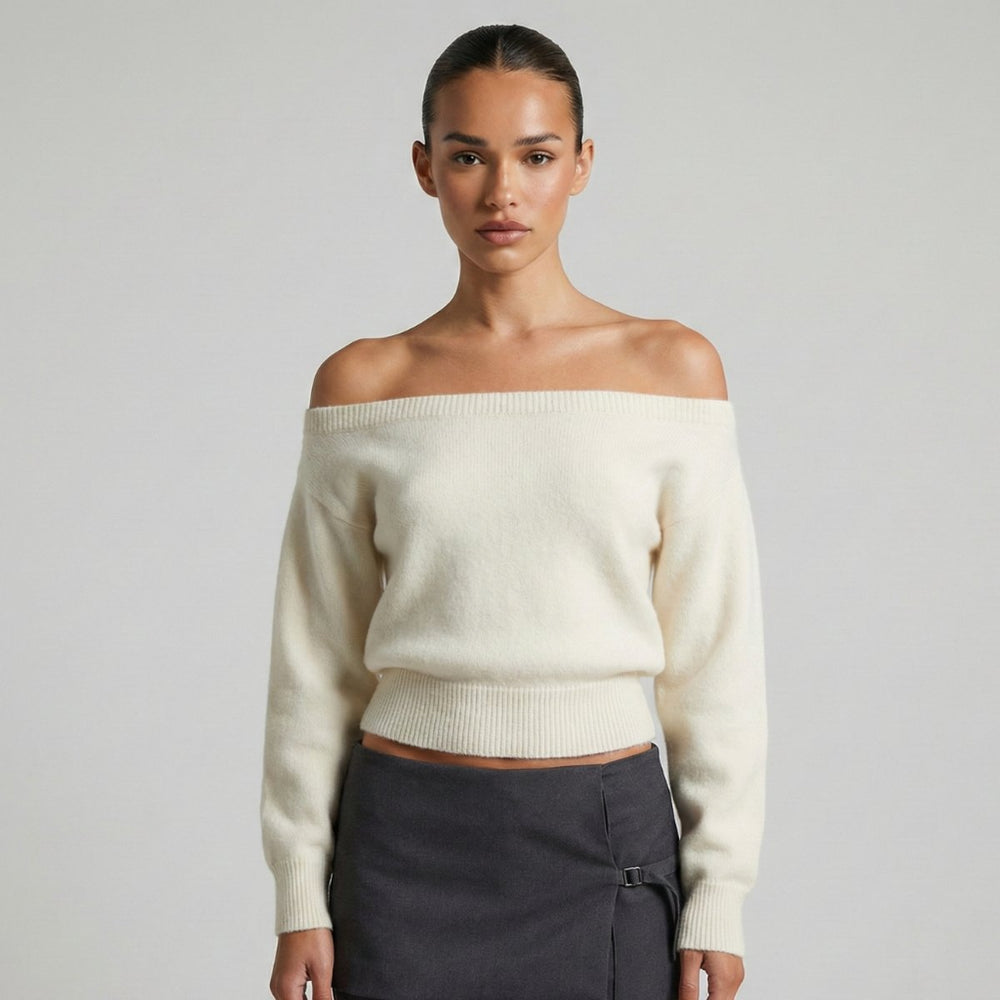 Women's Off-Shoulder Cropped Knitted Jumper