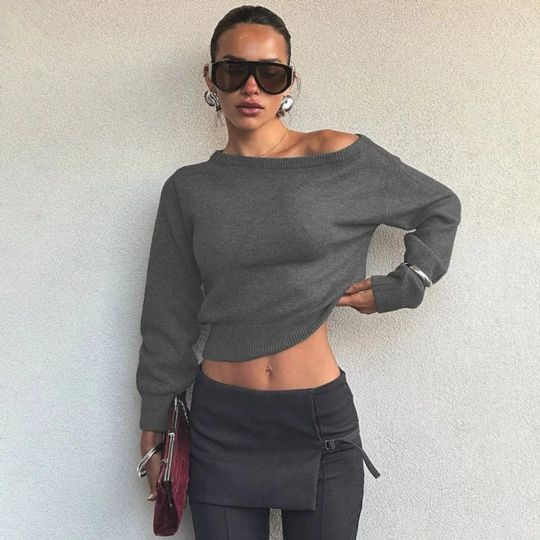 Women's Off-Shoulder Cropped Knitted Jumper