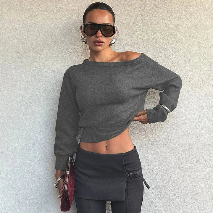 Women's Off-Shoulder Cropped Knitted Jumper