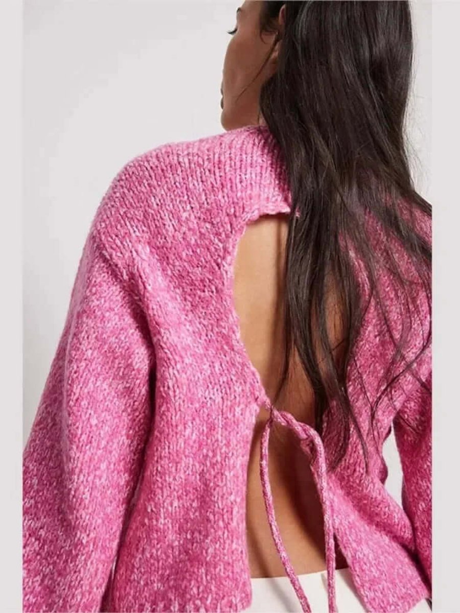 Women's Open-Back Long-Sleeve Knit Crop Jumper Top
