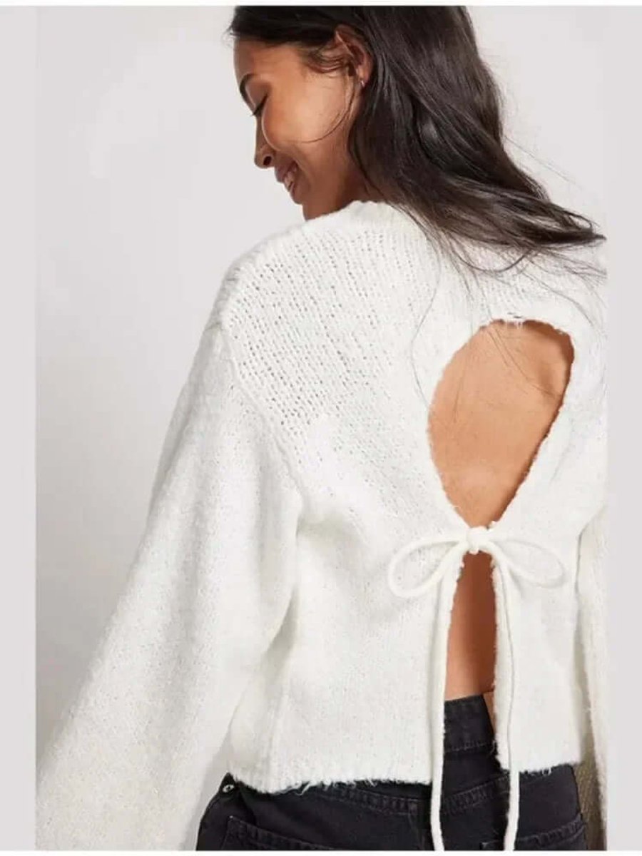 Women's Open-Back Long-Sleeve Knit Crop Jumper Top