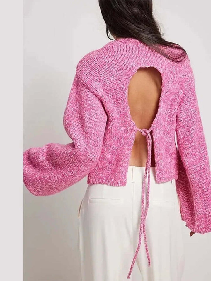 Women's Open-Back Long-Sleeve Knit Crop Jumper Top