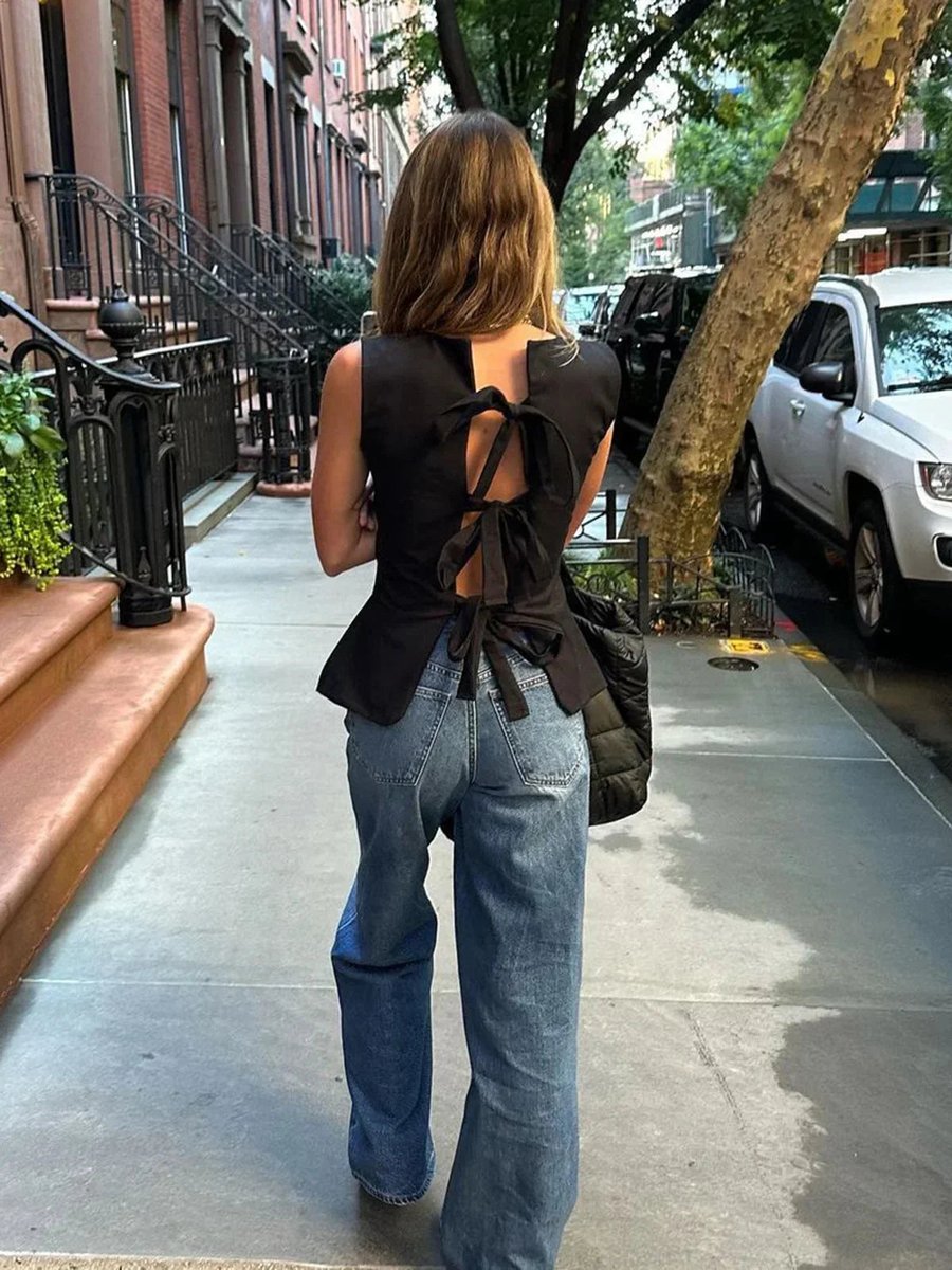 Women's Open-Back Tie Sleeveless Blouse Top