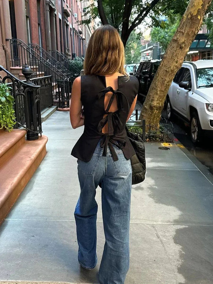 Women's Open-Back Tie Sleeveless Blouse Top