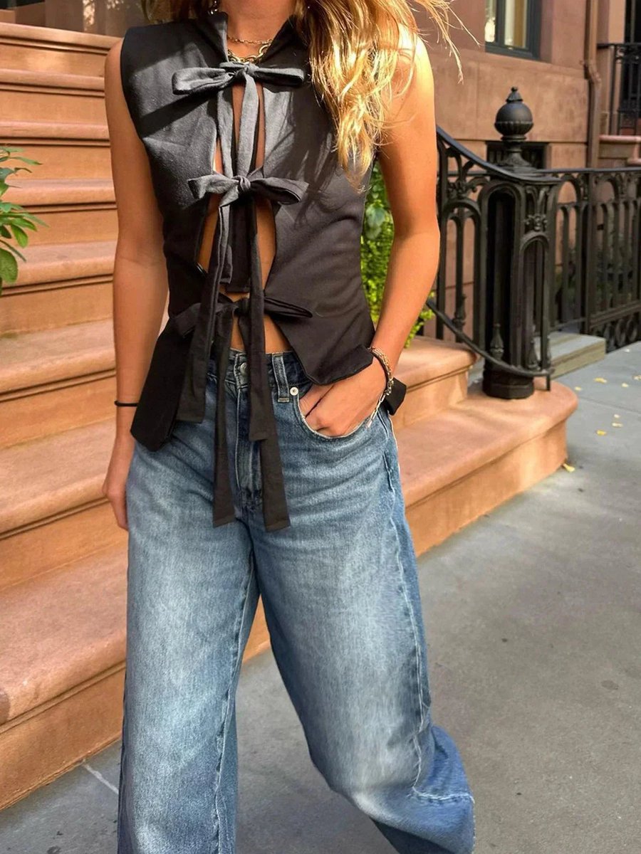 Women's Open-Back Tie Sleeveless Blouse Top