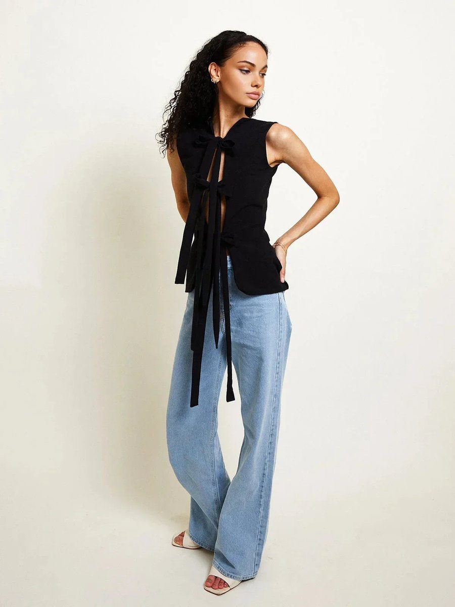 Women's Open-Back Tie Sleeveless Blouse Top
