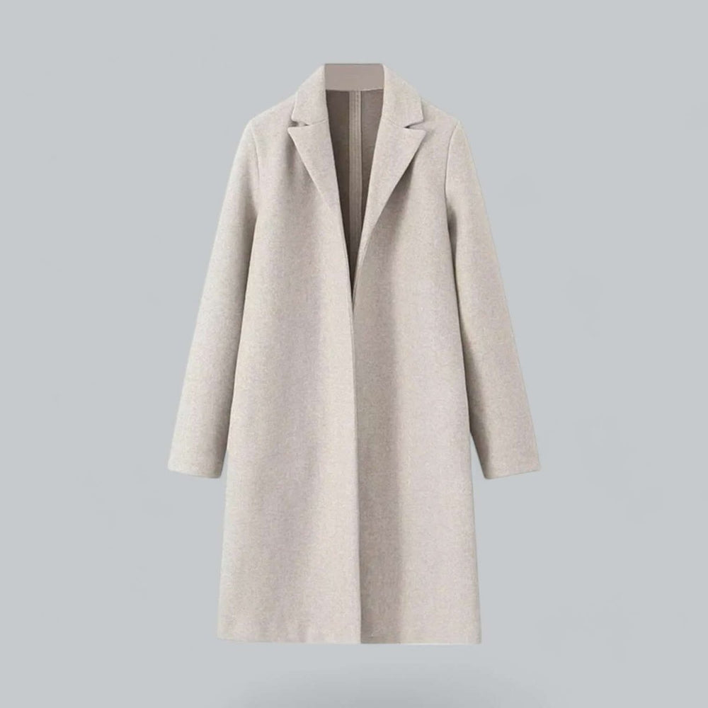 Women's Open Front Longline Wool Coat Elegant Trench
