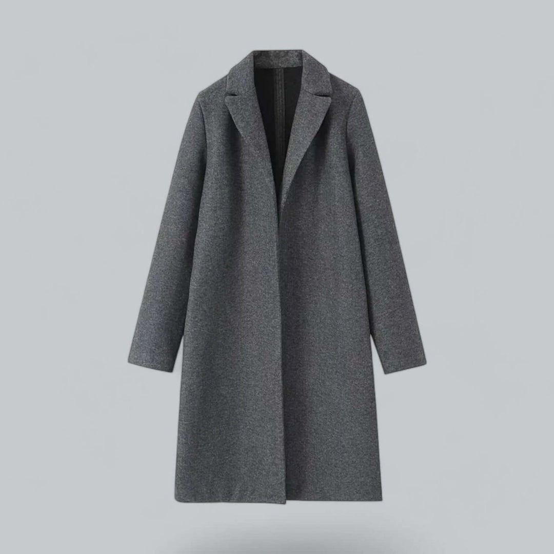 Women's Open Front Longline Wool Coat Elegant Trench