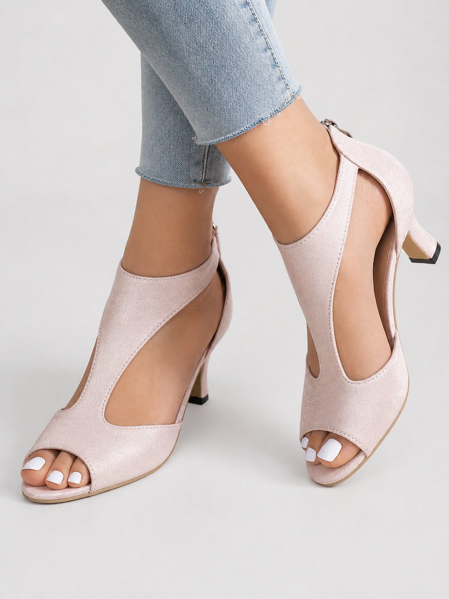 Women's Open-Toe Block-Heel Ankle Boots Suede-Look Heeled Sandal