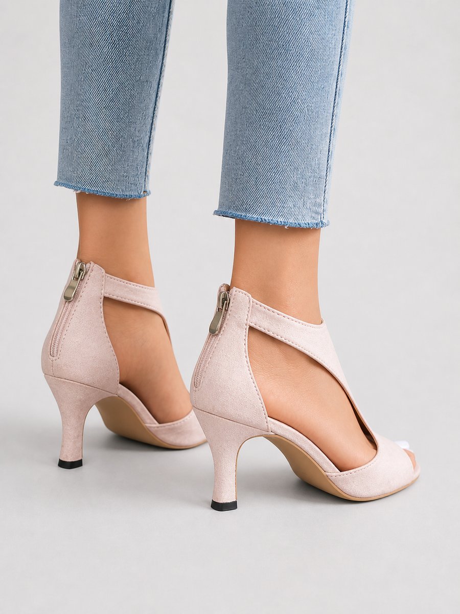 Women's Open-Toe Block-Heel Ankle Boots Suede-Look Heeled Sandal