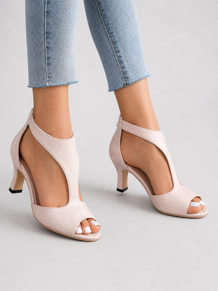 Women's Open-Toe Block-Heel Ankle Boots Suede-Look Heeled Sandal