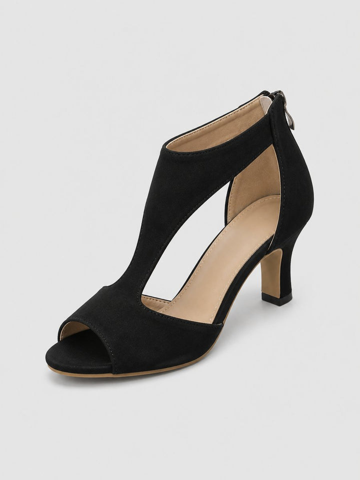 Women's Open-Toe Block-Heel Ankle Boots Suede-Look Heeled Sandal