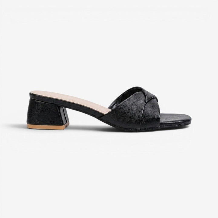Women's Open-Toe Block-Heel Leather Mule Sandals
