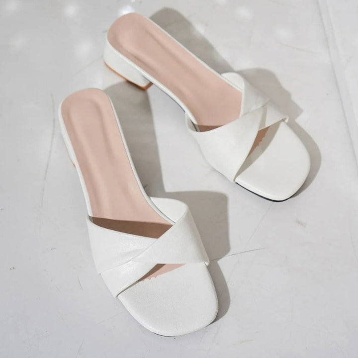 Women's Open-Toe Block-Heel Leather Mule Sandals