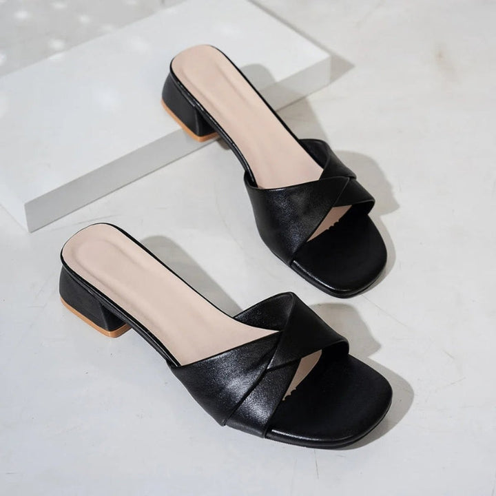 Women's Open-Toe Block-Heel Leather Mule Sandals
