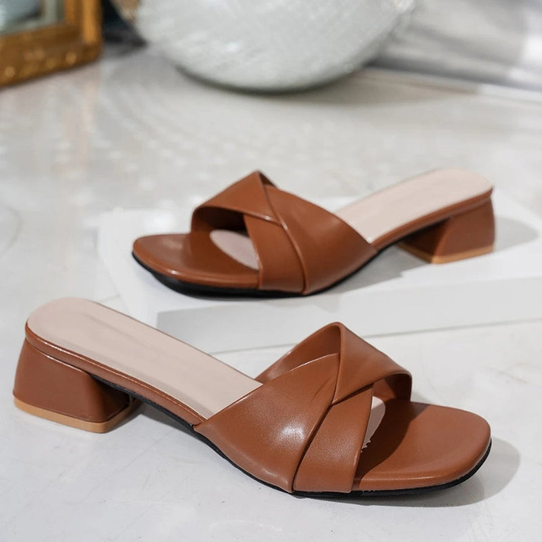 Women's Open-Toe Block-Heel Leather Mule Sandals