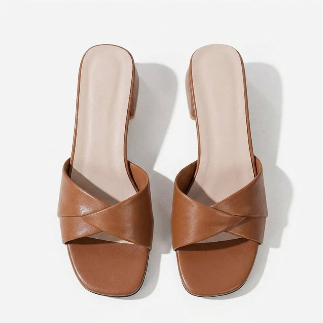 Women's Open-Toe Block-Heel Leather Mule Sandals