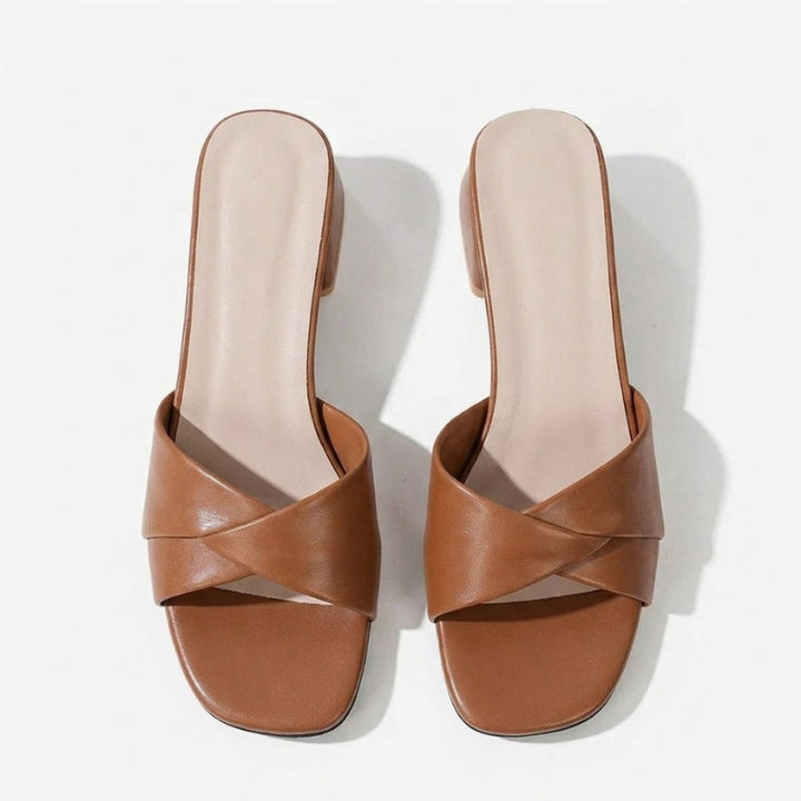 Women's Open-Toe Block-Heel Leather Mule Sandals