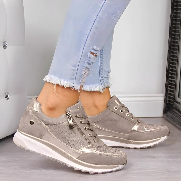 Women's Orthopedic Cushioned Lace-Up Zip Trainers