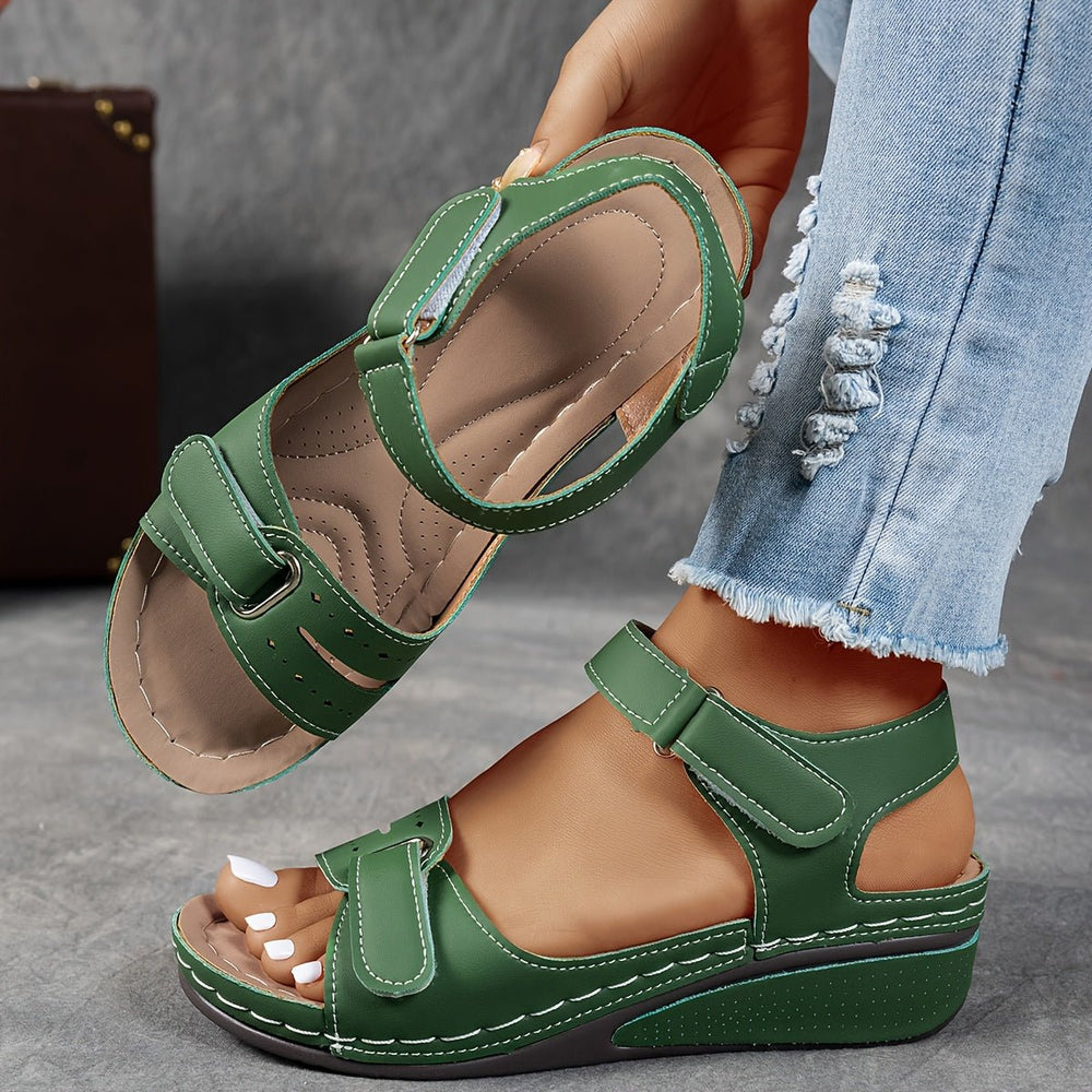 Women's Orthopedic Wedge Sandals Adjustable Hook-Loop Straps