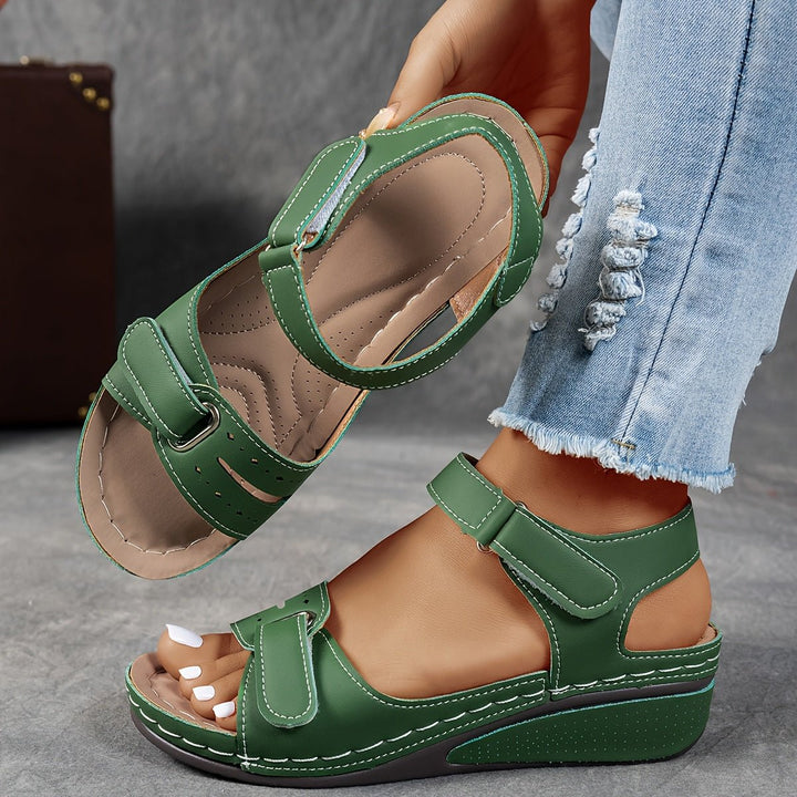 Women's Orthopedic Wedge Sandals Adjustable Hook-Loop Straps