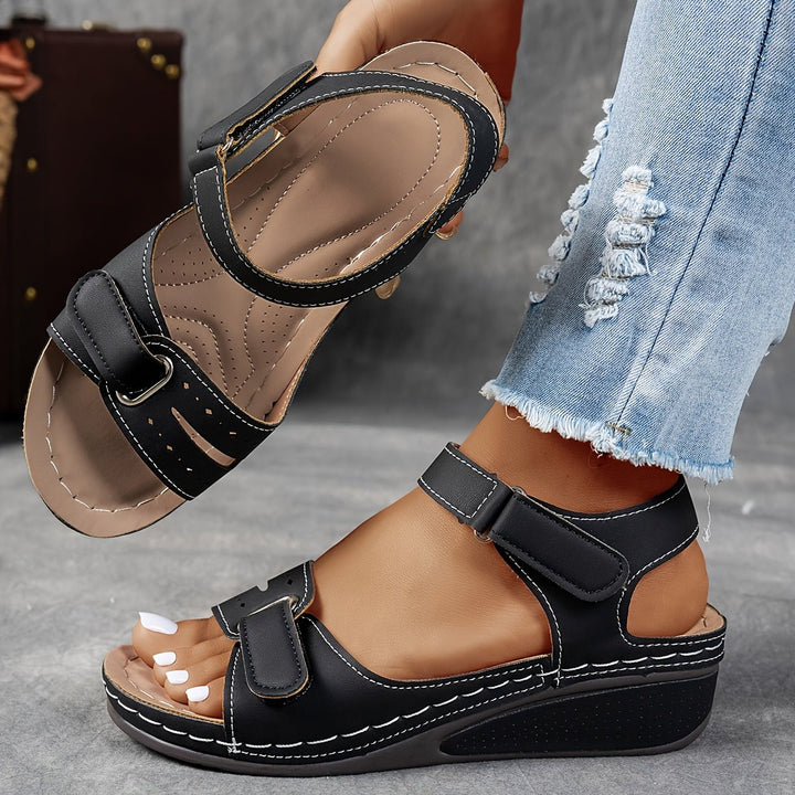 Women's Orthopedic Wedge Sandals Adjustable Hook-Loop Straps