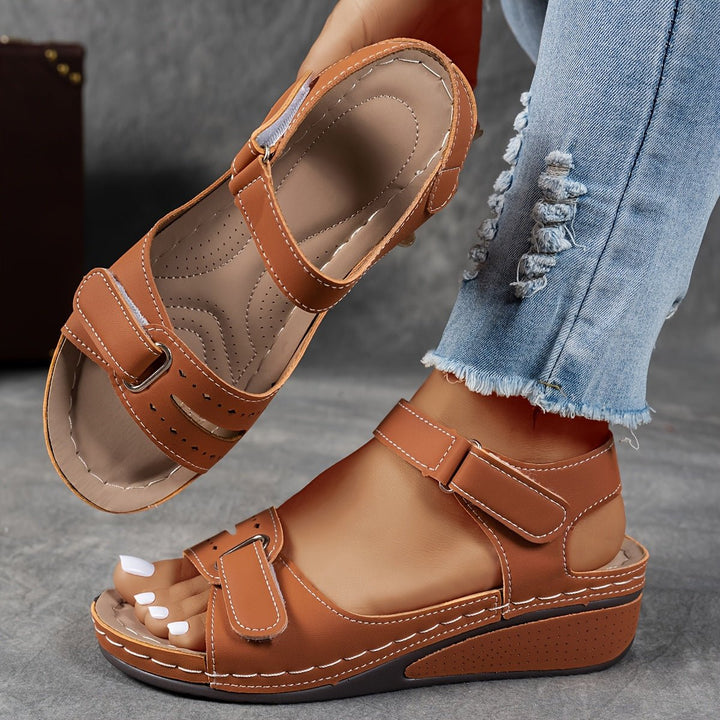 Women's Orthopedic Wedge Sandals Adjustable Hook-Loop Straps