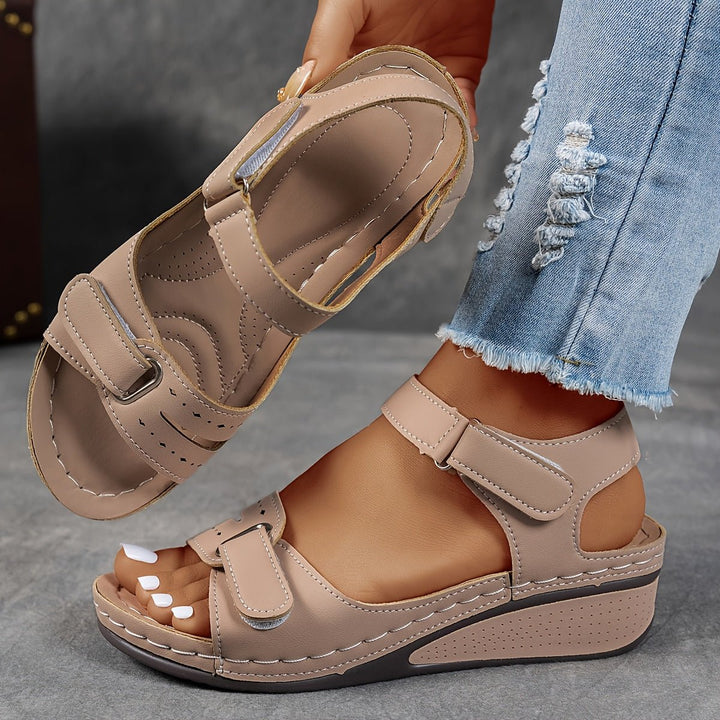 Women's Orthopedic Wedge Sandals Adjustable Hook-Loop Straps