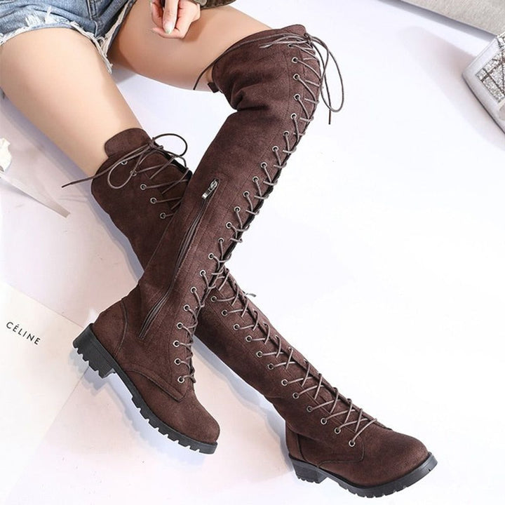 Women's Over-the-Knee Lace-Up Flat Knee-High Boots