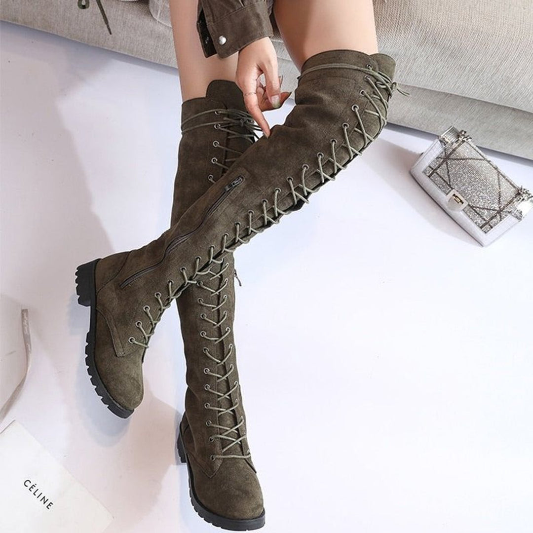 Women's Over-the-Knee Lace-Up Flat Knee-High Boots