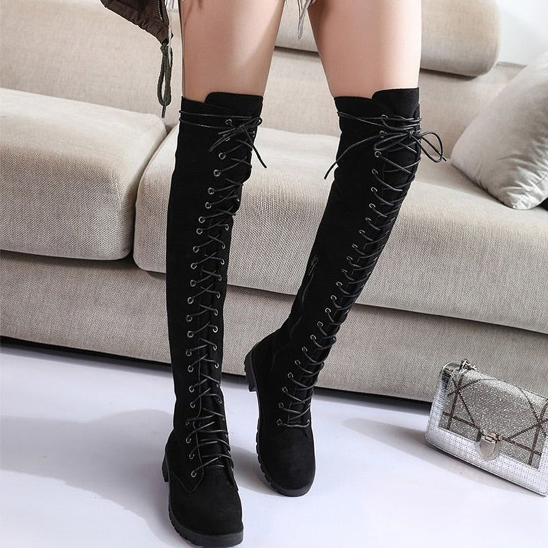 Women's Over-the-Knee Lace-Up Flat Knee-High Boots