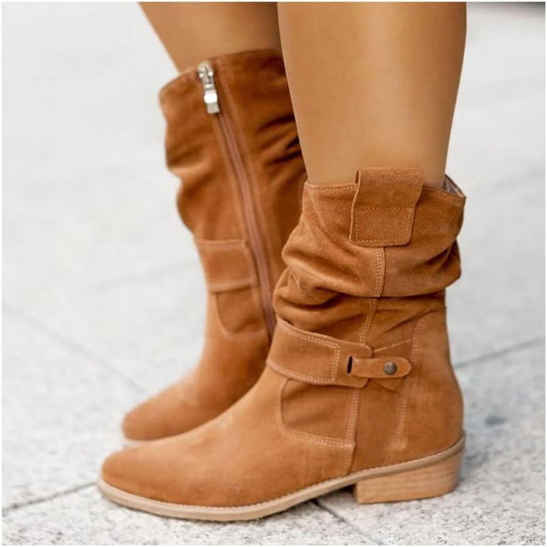 Women's Over-the-Knee Slouch Faux-Suede Flat Knee-High Boots - Tan