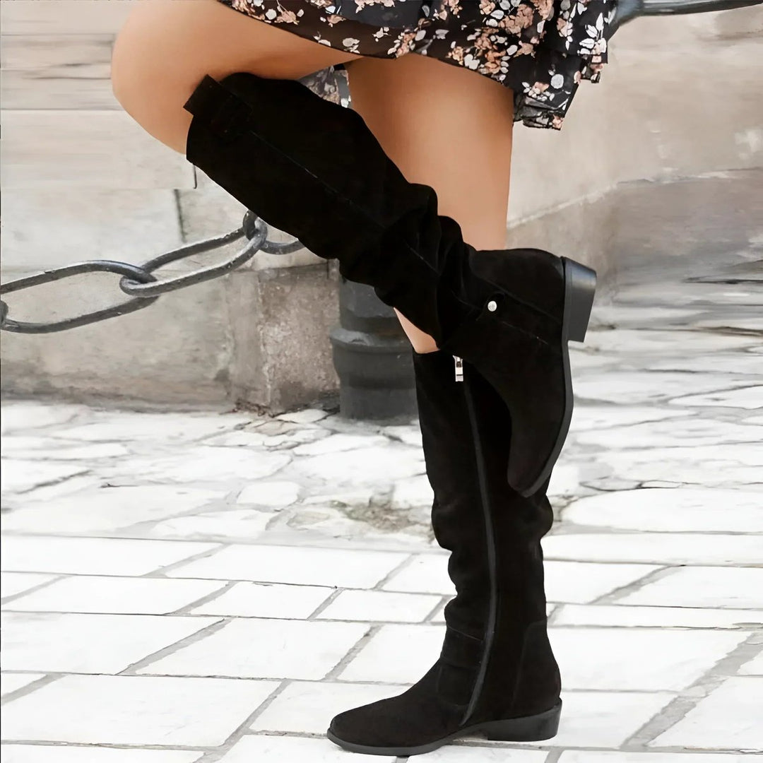 Women's Over-the-Knee Slouch Faux-Suede Flat Knee-High Boots - Black