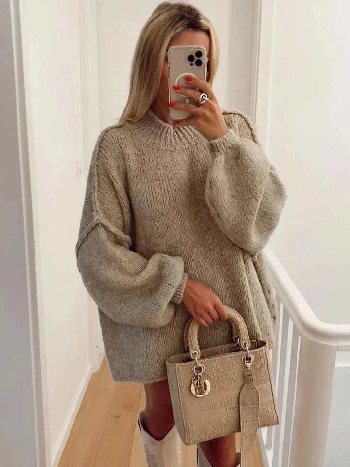Women's Oversized Balloon-Sleeve Knitted Jumper Dress